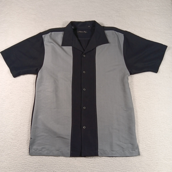 Milano Bay Shirt Mens Small Black Gray Bowling Havana Cuban Collar Camp Rayon - Picture 1 of 8